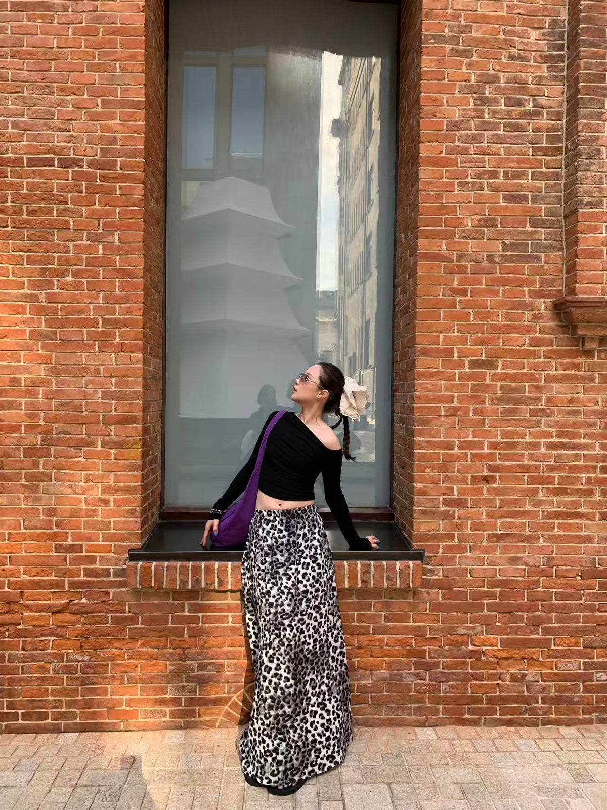 Leopard Print Midi Skirt High Waist