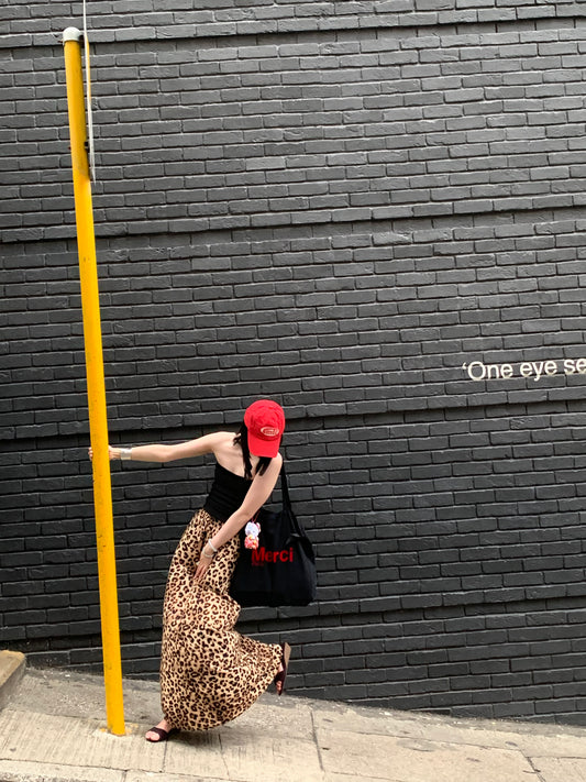 Leopard Print Midi Skirt High Waist