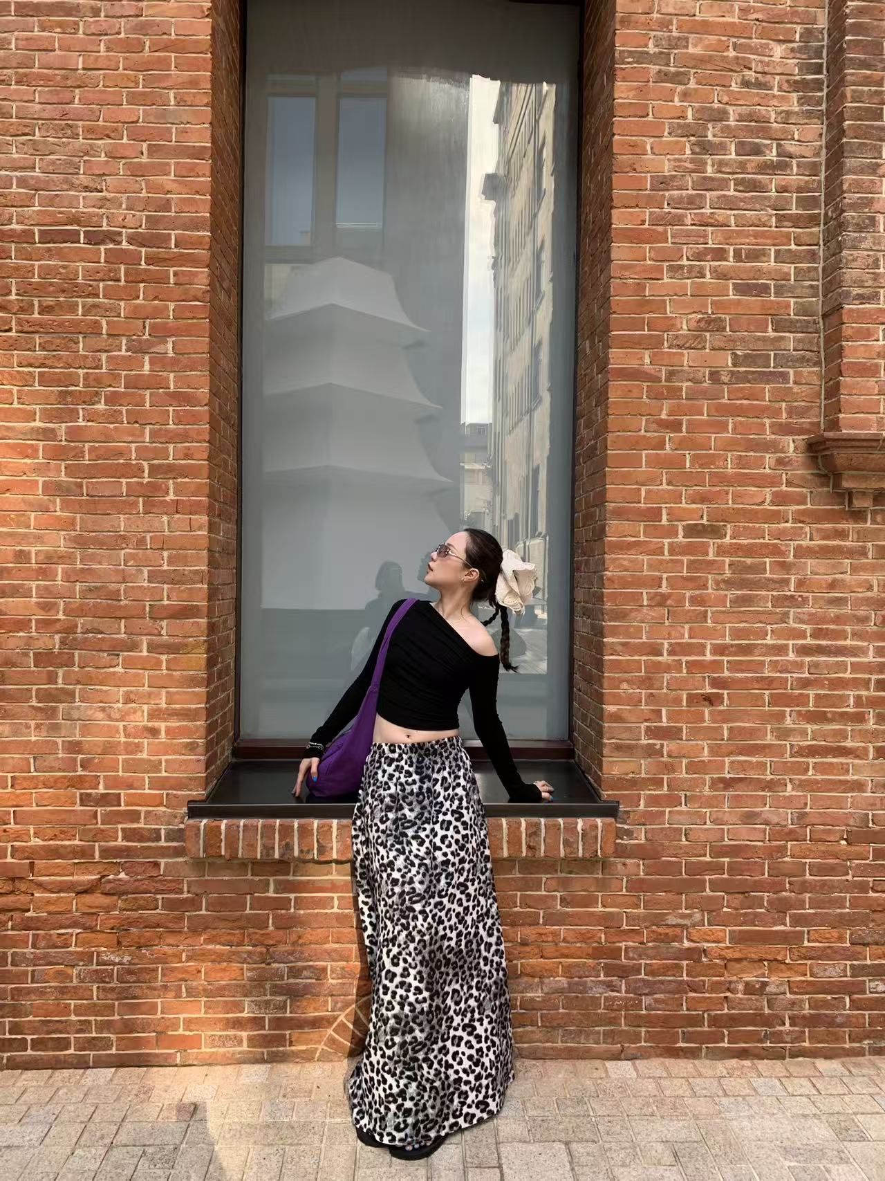 Leopard Print Midi Skirt High Waist
