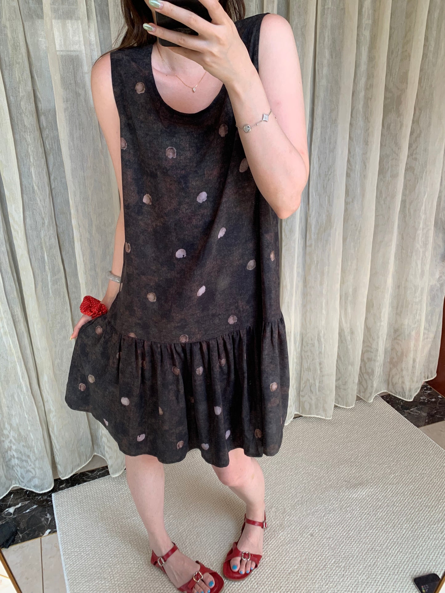Faux‑Denim Texture Sleeveless Maxi Dress With Side Pockets, Loose Casual Dress