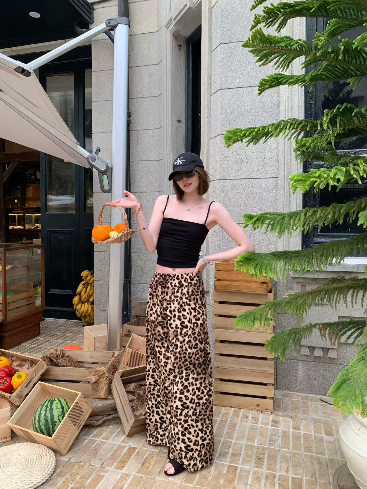 Leopard Print Midi Skirt High Waist