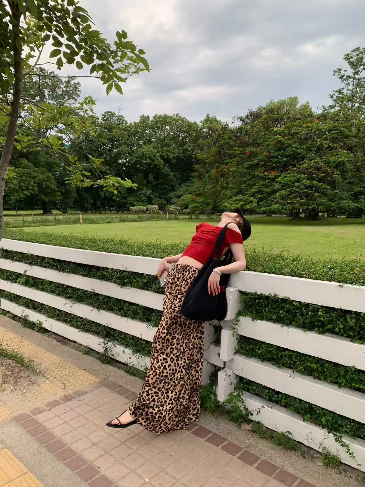 Leopard Print Midi Skirt High Waist